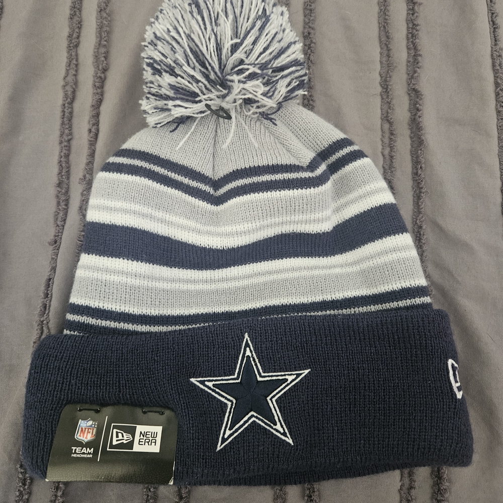 New Era Kids' Blue and Gray Star Pom Beanie